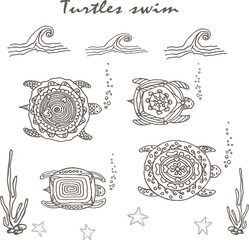 Decorative colored turtles, Marine ornament
