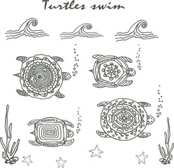 Decorative colored turtles, Marine ornament