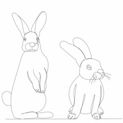 Obraz premium hares, rabbits drawing by one continuous line, vector