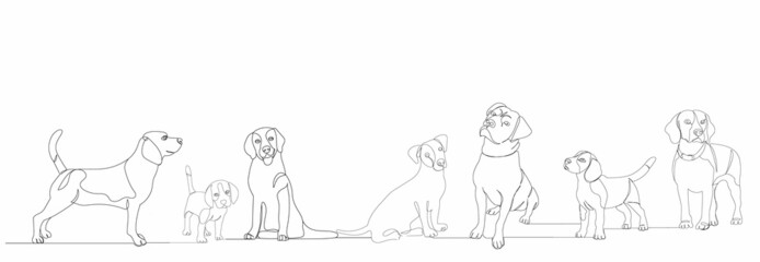 Obraz na płótnie Canvas dogs set drawing by one continuous line, vector