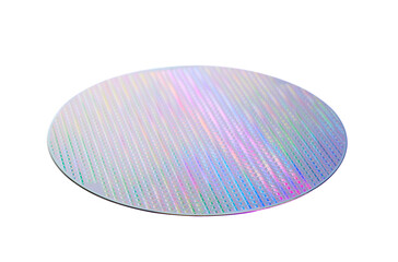 Silicon wafer with chips isolated on white background