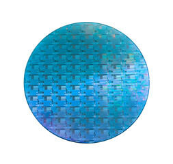 Silicon wafer with chips isolated on white background