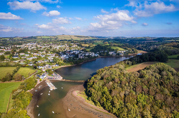 Stoke Gabriel and River Dart from a drone, Devon, England, Europe