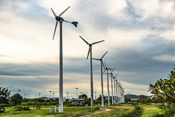 Wind turbines used to generate electricity in Laem Chabang deep sea port, Thailand