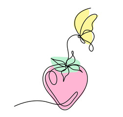 Drawing line of color strawberry on the white background. Vector