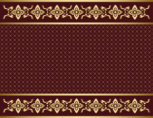Gold Thai art line royal frame border pattern, red velvet background