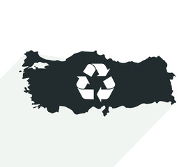 Turkey map icon with recycle sign.
