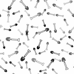 Black Shovel icon isolated seamless pattern on white background. Gardening tool. Tool for horticulture, agriculture, farming. Vector