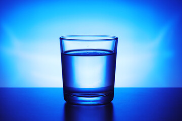 A glass with water at blue background	