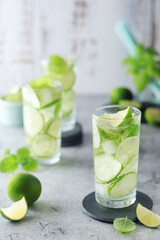 Mineral water with lime and cucumber	
