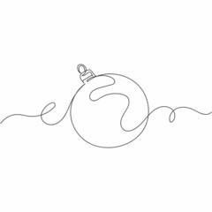 Vector continuous one single line drawing of christmas bauble in silhouette on a white background. Linear stylized.