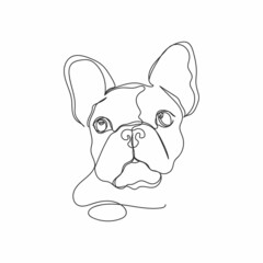 Vector continuous one single line drawing of puppy french bulldog logotype concept in silhouette on a white background. Linear stylized.