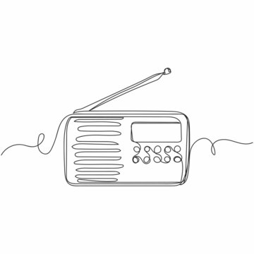recommend clip art: Vector continuous one single line drawing of fm-radio mp-player in silhouette on a white background. Linear stylized.