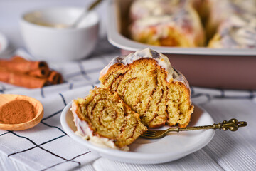 Seasonal autumn homemade pastry - cinnabons with cream cheese