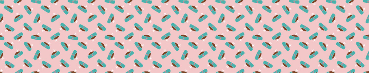 Fototapeta premium Seamless pattern with dog food bowls. Cute and childish design for fabric, textile, wallpaper, bedding, swaddles toys or gender-neutral apparel.
