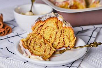 Seasonal autumn homemade pastry - cinnabons with cream cheese