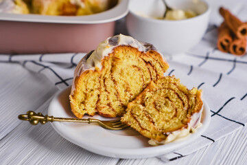 Seasonal autumn homemade pastry - cinnabons with cream cheese