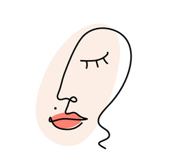 Woman silhouette color face as line drawing picture on white. Vector
