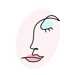 Woman silhouette color face as line drawing picture on white. Vector
