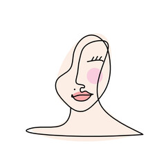 Woman silhouette color face as line drawing picture on white. Vector
