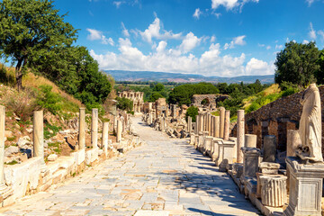 Curetes street and Celsius library in Ephesus ancient city.