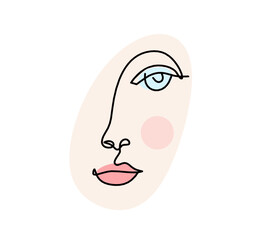 Woman silhouette color face as line drawing picture on white. Vector
