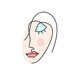Woman silhouette color face as line drawing picture on white. Vector
