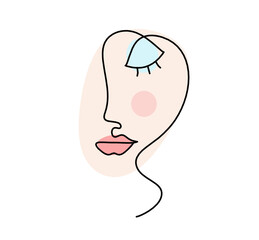 Woman silhouette color face as line drawing picture on white. Vector

