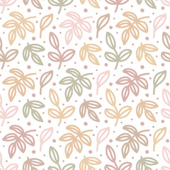 Floral seamless pattern. Multicolor tree Branches and Leaves. Abstract contour Plant, Twigs.Pale color vector background, fashion texture for textile print, fabric, wrapping, gift paper, invitation