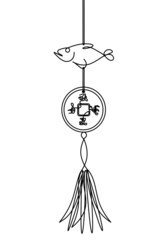 Abstract chinese coin as continuous lines drawing on white background