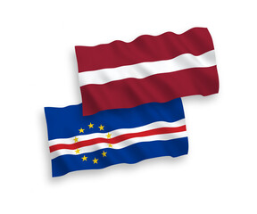 Flags of Latvia and Republic of Cabo Verde on a white background