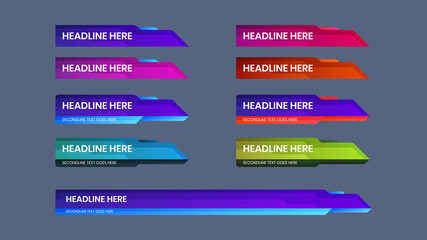 set lower third vector design with modern. headline breaking news banner pack background template.