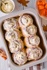 Seasonal autumn homemade pastry - cinnabons with cream cheese