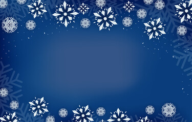 Fototapeta na wymiar Dark blue background with blank frame decorated with snowflakes, vector illustration of winter christmas and new year.