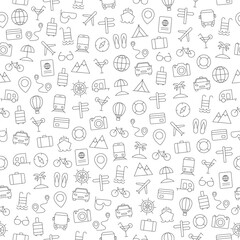 Seamless pattern of travel and vocation line icons. Holidays concept. Vector illustration