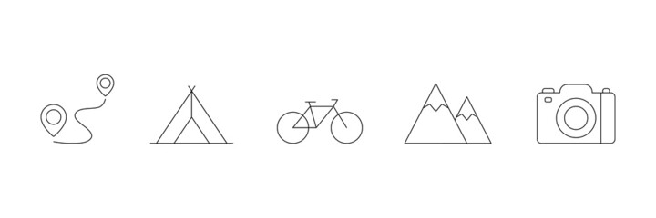Set of travel line icons. Tourism concept. Holidays linear symbols. Vector isolated on white.