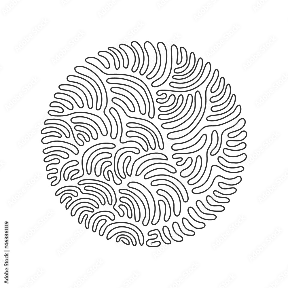 Poster continuous one line drawing flat design circle icon. black geometric shape. modern round object. cir