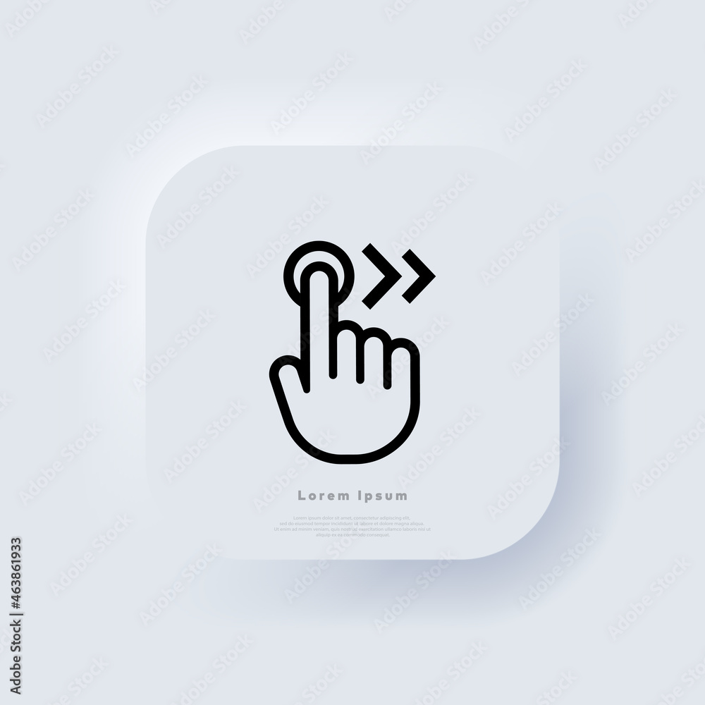 Poster hand cursor swipe right icon. elements for mobile concepts and web apps. neumorphic ui ux white user