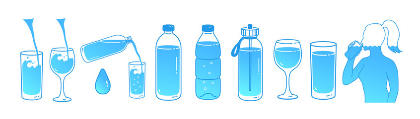 Water balance hydration concept illustrations