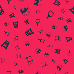 Set Mop and bucket, Dishwashing liquid bottle, Wet floor and Dustpan on seamless pattern. Vector