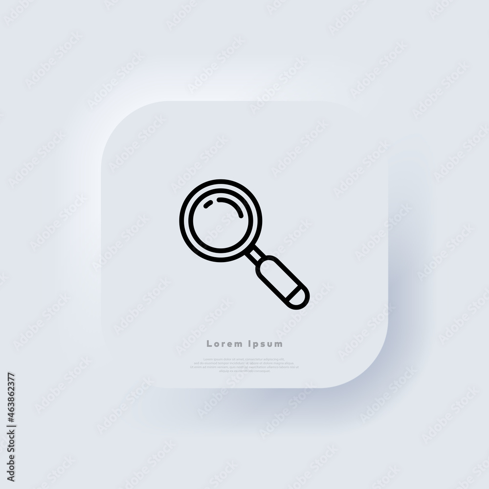 Poster magnifying glass line icon. transparency. search icon. neumorphic ui ux white user interface web but