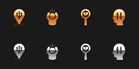 Fototapeta premium Set Psychology, Psi, Anger, Broken heart or divorce and Solution to the problem icon. Vector
