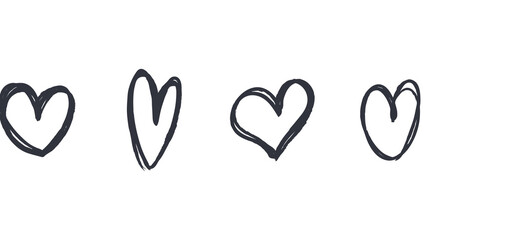 Heart doodles set. Hand drawn hearts collection. Romance and love illustrations.