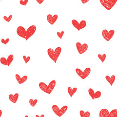 Fototapeta na wymiar Heart doodles seamless pattern. Love Background texture. Valentine's day romantic design.