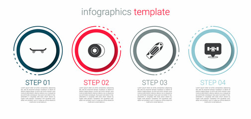 Set Skateboard, wheel, deck and . Business infographic template. Vector
