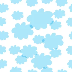 Selbstklebende Fototapeten blue cloud illustration on white background. fresh and fluffy cloud. clean air. seamless pattern, hand drawn vector. doodle art for kids, wall decoration, baby clothes, wrapping paper, backdrop, cover © siarifzen