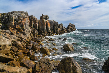 Rocky coast at the Atlantic Ocean in France landscape.