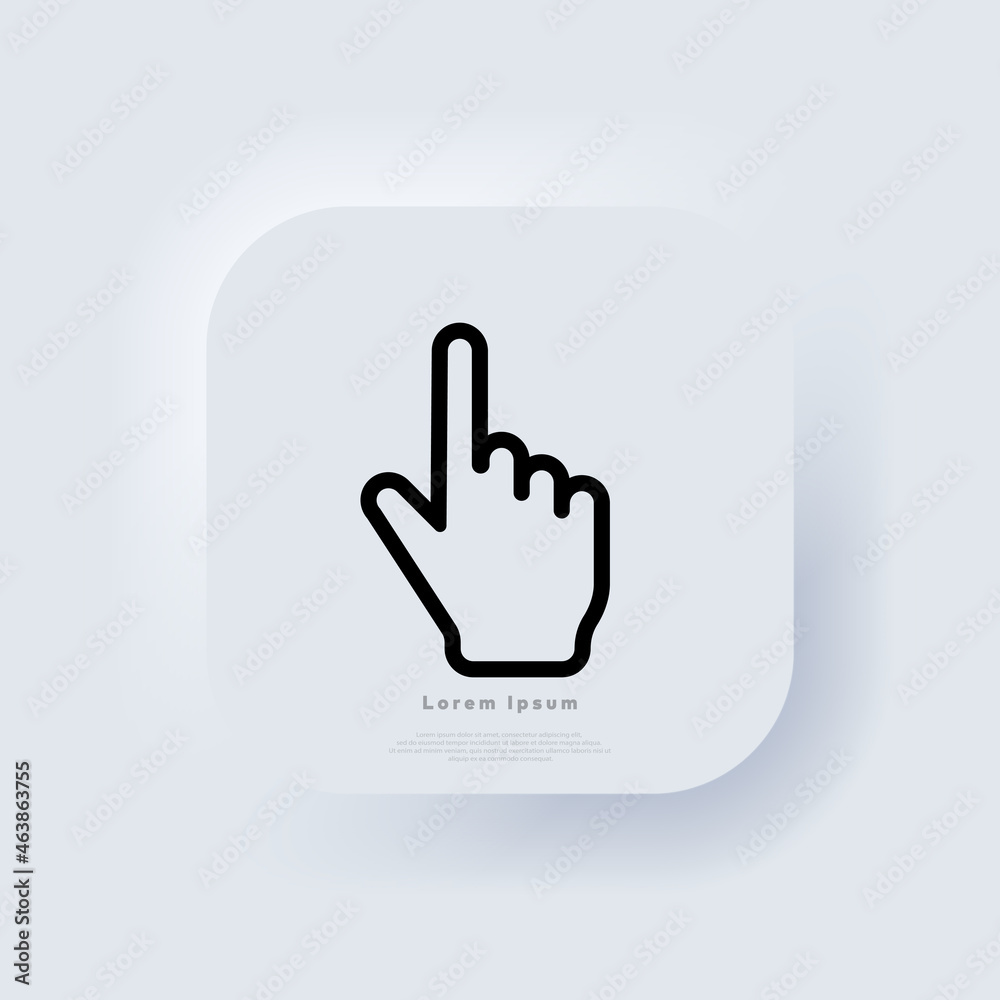 Poster hand mouse cursor icon. computer pointer sign. neumorphic ui ux white user interface web button. neu