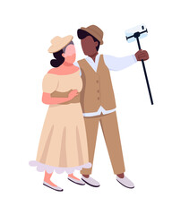 Couple in party costumes semi flat color vector characters. Posing figures. Full body people on white. Halloween isolated modern cartoon style illustration for graphic design and animation