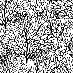 Coral drawn with black ink. Seamless black-white pattern.